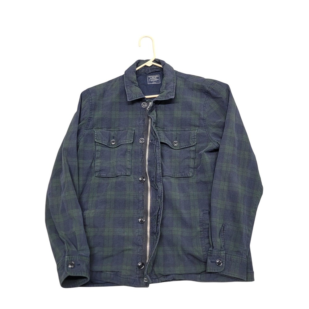 Abercrombie Fitch Jacket Mens‎ Large Blackwatch Plaid Cotton Lined Zip Shacket